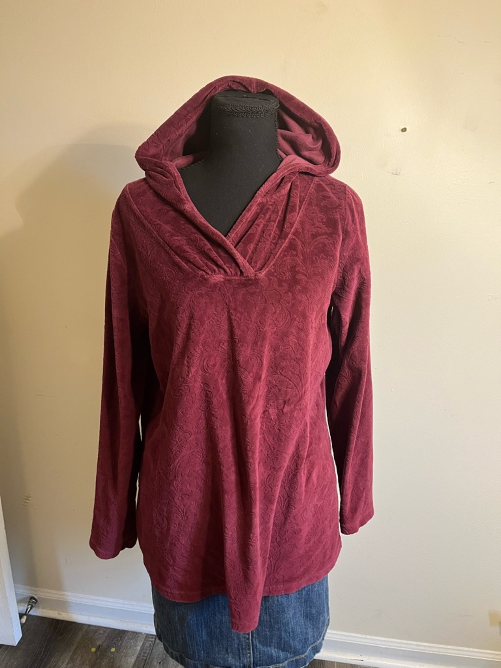J. Jill Plush Hooded Tunic Top in Deep Burgundy
